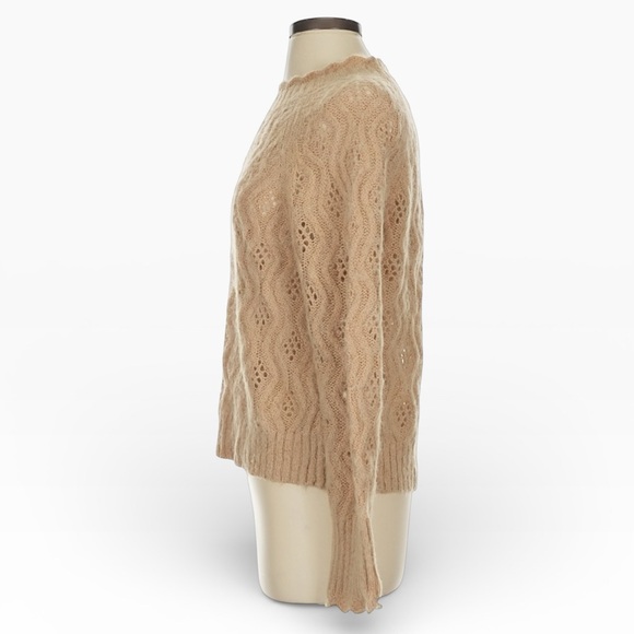 J. Crew Pointelle Scallop Trim Sweater Size S Camel Wool Alpaca Blend Open Knit - Picture 4 of 9
